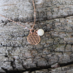Kette Blume des Lebens mit Muttermilchperle  925 Silber rosévergoldet